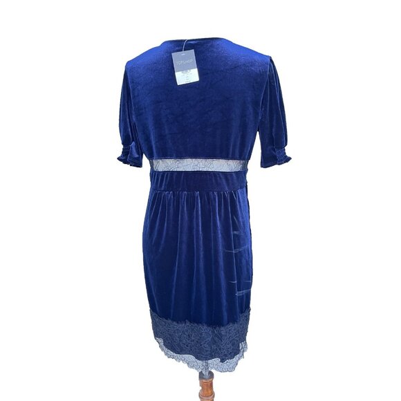 Topshop Women’s Velvet Lace Trim Mini Dress Black Short Sleeve Size 10 US - Picture 2 of 13